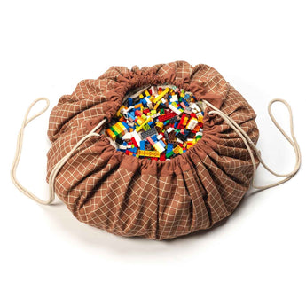 Organic Toy Storage Bag – Grid Brown - My Little Thieves