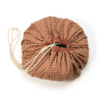 Organic Toy Storage Bag – Grid Brown - My Little Thieves