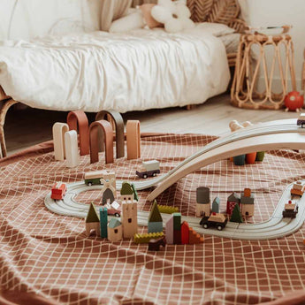 Organic Toy Storage Bag – Grid Brown - My Little Thieves