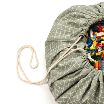 Organic Toy Storage Bag – Grid Green - My Little Thieves