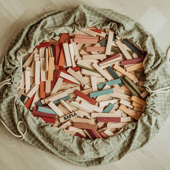 Organic Toy Storage Bag – Grid Green - My Little Thieves