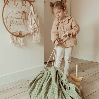 Organic Toy Storage Bag – Grid Green - My Little Thieves