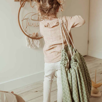 Organic Toy Storage Bag – Grid Green - My Little Thieves