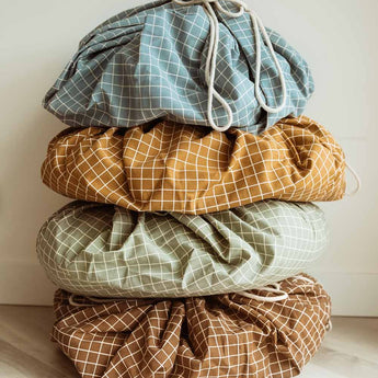 Organic Toy Storage Bag – Grid Green - My Little Thieves