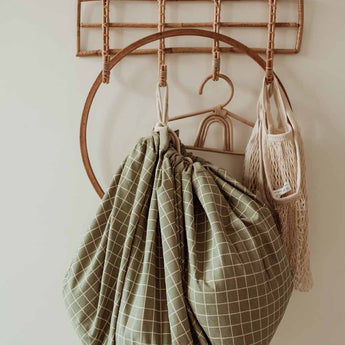 Organic Toy Storage Bag – Grid Green - My Little Thieves