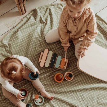 Organic Toy Storage Bag – Grid Green - My Little Thieves