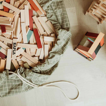 Organic Toy Storage Bag – Grid Green - My Little Thieves