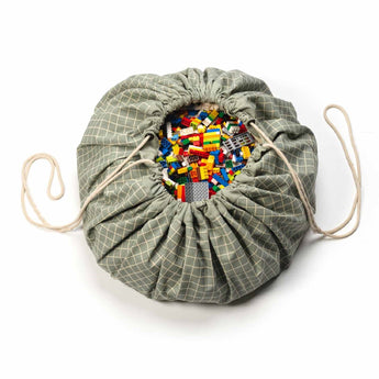 Organic Toy Storage Bag – Grid Green - My Little Thieves