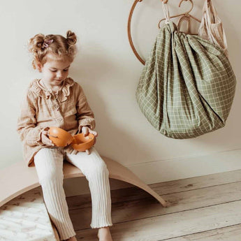 Organic Toy Storage Bag – Grid Green - My Little Thieves