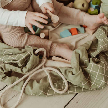 Organic Toy Storage Bag – Grid Green - My Little Thieves