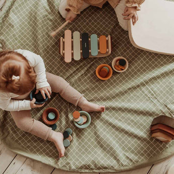 Organic Toy Storage Bag – Grid Green - My Little Thieves