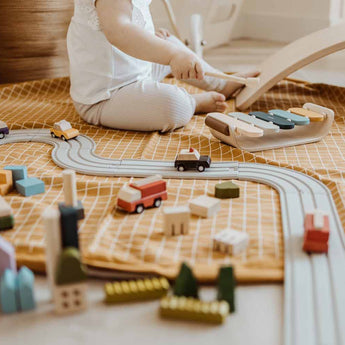 Organic Toy Storage Bag – Grid Mustard - My Little Thieves