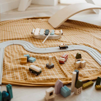 Organic Toy Storage Bag – Grid Mustard - My Little Thieves