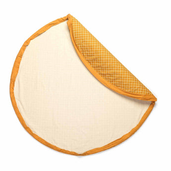 Organic Toy Storage Bag – Grid Mustard - My Little Thieves