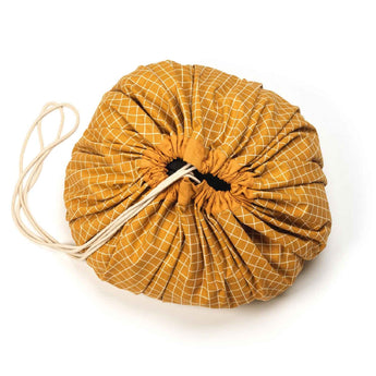 Organic Toy Storage Bag – Grid Mustard - My Little Thieves