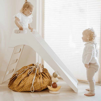 Organic Toy Storage Bag – Grid Mustard - My Little Thieves