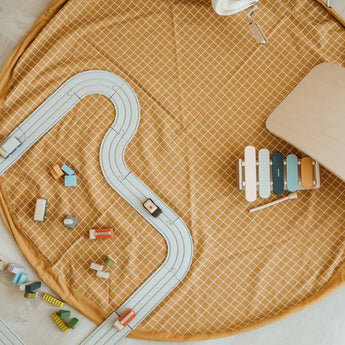 Organic Toy Storage Bag – Grid Mustard - My Little Thieves