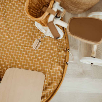 Organic Toy Storage Bag – Grid Mustard - My Little Thieves