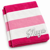 Personalized hot pink striped velour beach towel