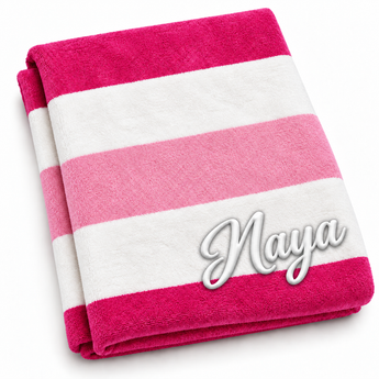 Personalized hot pink striped velour beach towel
