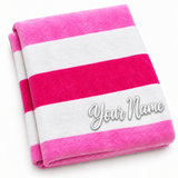 Personalized pink striped velour beach towel