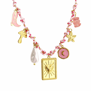 Pink Twisted Cord Charm Necklace Love Tarot | Kids Jewelry - My Little Thieves