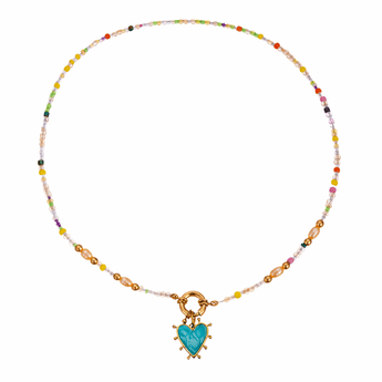 Rainbow Beaded Necklace Turquoise Heart | Kids Jewelry - My Little Thieves