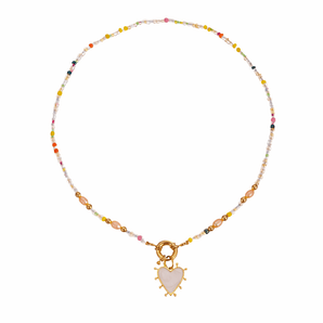 Rainbow Beaded Necklace White Heart | Kids Jewelry - My Little Thieves