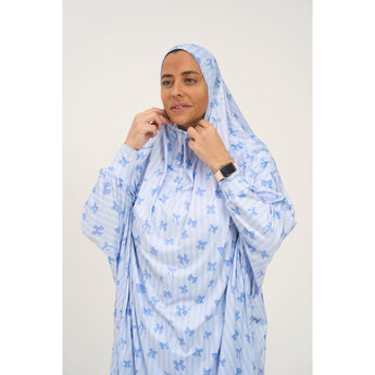 Rouqei Adult Prayer Outfit Blue Bow | Islamic Women Wear - My Little Thieves