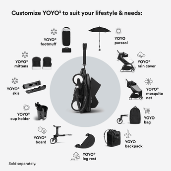 Stokke Yoyo3 Black Frame With 0+ & 6+ Pack Bundle | Award Winning Compact Stroller - My Little Thieves