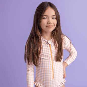 Swim Essentials Apricot Orange Girls Long Sleeve Swimsuit | Kids Swim - My Little Thieves