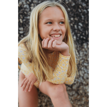 Swim Essentials Florish Yellow Girls Long Sleeve Swimsuit | Kids Swim - My Little Thieves