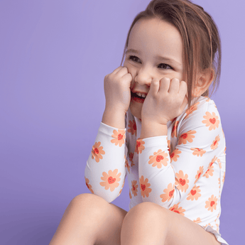 Swim Essentials Flower Hearts Girls Long Sleeve Swimsuit | Kids Swim - My Little Thieves