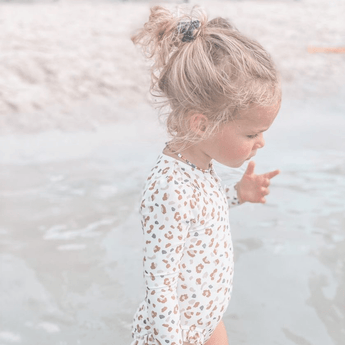 Swim Essentials Khaki Leopard Girls Long Sleeve Swimsuit | Kids Swimwear - My Little Thieves