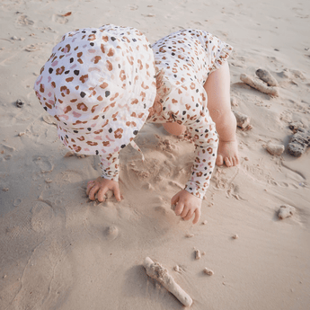 Swim Essentials Khaki Leopard Girls Long Sleeve Swimsuit | Kids Swimwear - My Little Thieves