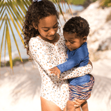 Swim Essentials Khaki Leopard Girls Long Sleeve Swimsuit | Kids Swimwear - My Little Thieves