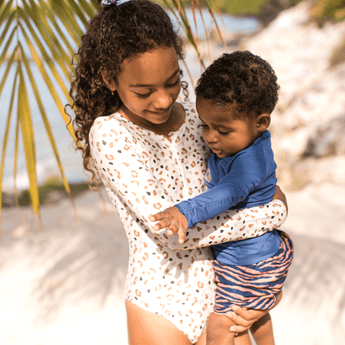 Swim Essentials Khaki Leopard Girls Long Sleeve Swimsuit | Kids Swimwear - My Little Thieves