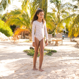 Swim Essentials Khaki Leopard Girls Long Sleeve Swimsuit | Kids Swimwear - My Little Thieves