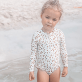 Swim Essentials Khaki Leopard Girls Long Sleeve Swimsuit | Kids Swimwear - My Little Thieves