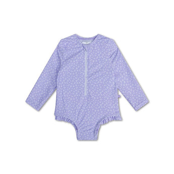 Swim Essentials Lila Leopard Girls Long Sleeve Swimsuit | Kids Swim - My Little Thieves