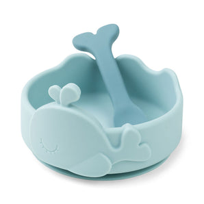 Done By Deer Silicone Stick&Stay Bowl & Baby Spoon Wally Blue
