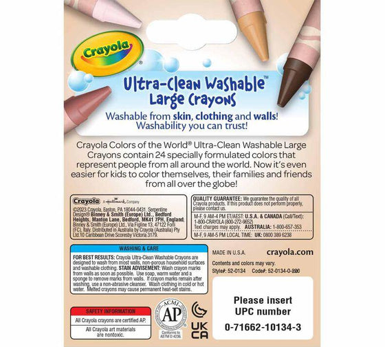 24 Ct Large Ultra-Clean Washable Crayons, Colors of the World - My Little Thieves