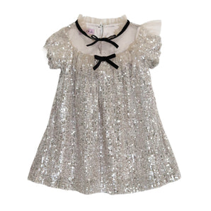 PHI Clothing - Silver sequins tulle collar dress