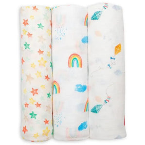 3 - Pack Bamboo Muslin Swaddle Blankets - High in the Sky - My Little Thieves