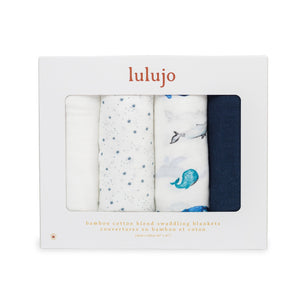 4 - Pack Bamboo Muslin Swaddle Blankets - Whales & Stars - My Little Thieves