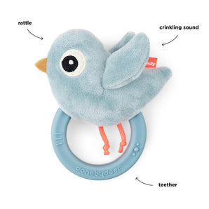 Done By Deer Sensory Rattle W/Teether Birdee Blue