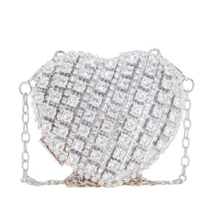 Crystal Heart Clutch Bag - Silver
