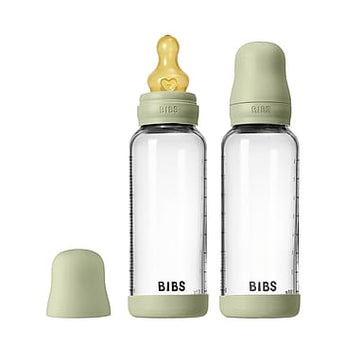 BIBS Glass Baby Bottle Round Latex 240ml Medium Flow 2-Pack Sage - 5713795274840