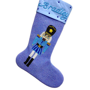 Personalized Blue  Beaded nutcracker pink stocking