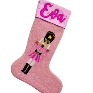 Personalized Pink Beaded nutcracker pink stocking